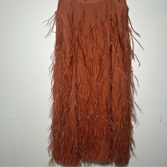 Rebecca Taylor Copper Silk Ostrich Feather Slip Dress Size 8 - Picture 16 of 17